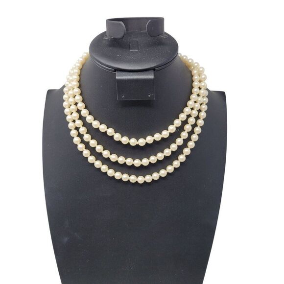 Vtg‎ Flapper Hand Knotted Faux Pearl Necklace Glass Ivory Classic Elegant Bridal - Picture 4 of 10